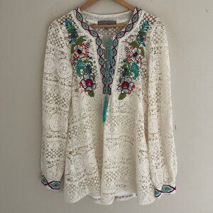 DOUBLE D RANCH Lace Embroidered/Beaded Peasant Tunic with CAMISOLE: Small; NWOT!